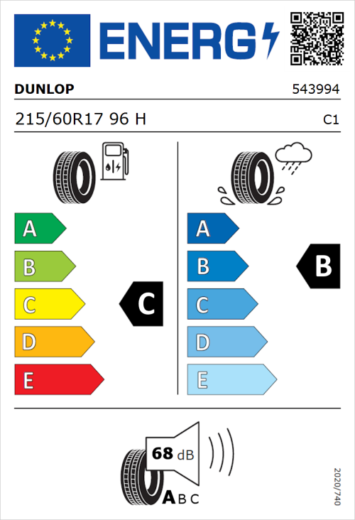 Tyre Label for Dunlop Enasave EC300+ 215/60R17 96H