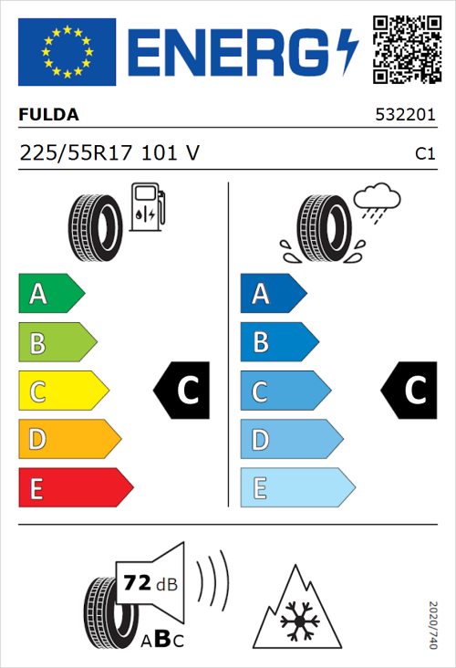 Tyre Label for Fulda Kristall Control HP2 225/55R17 101V