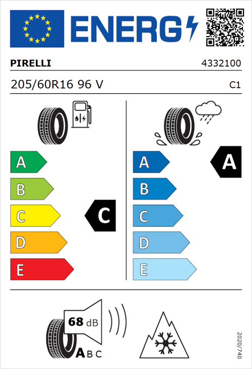 Tyre Label for Pirelli Cinturato All Season SF2 205/60R16 96V