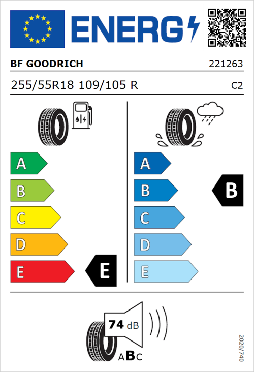 Tyre Label for BF Goodrich All-Terrain T/A KO2 RBL 255/55R18 109/105R