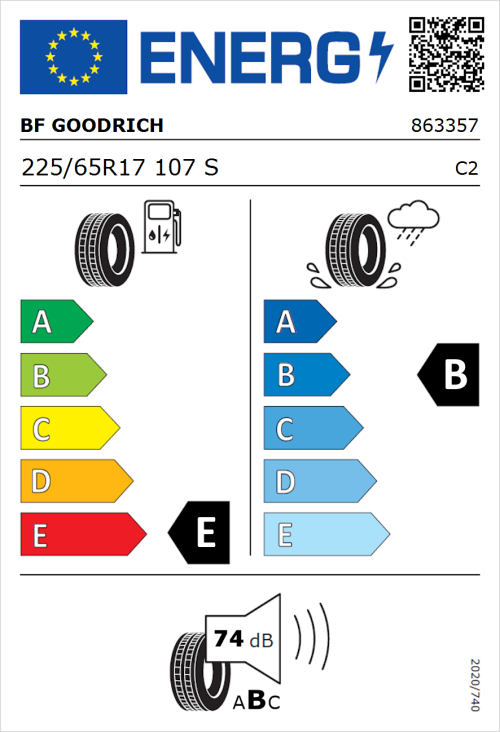 Tyre Label for BF Goodrich All-Terrain T/A KO2 RBL 225/65R17 107S