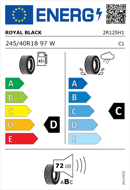 Tyre Label for Royal Black Performance 245/40R18 97W